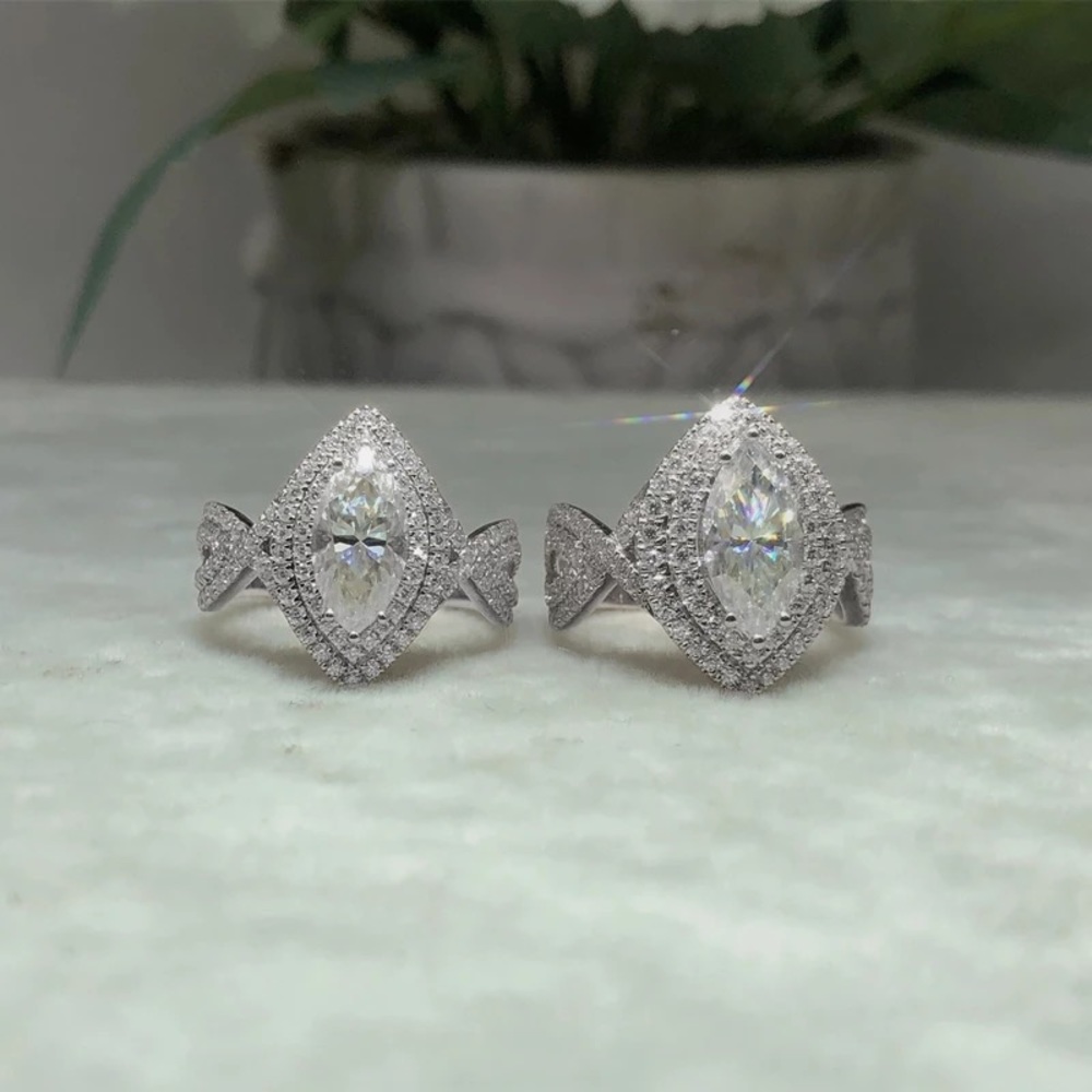 New 925 Silver Marquise Cut Style Diamond Ring - Picture 4 of 4